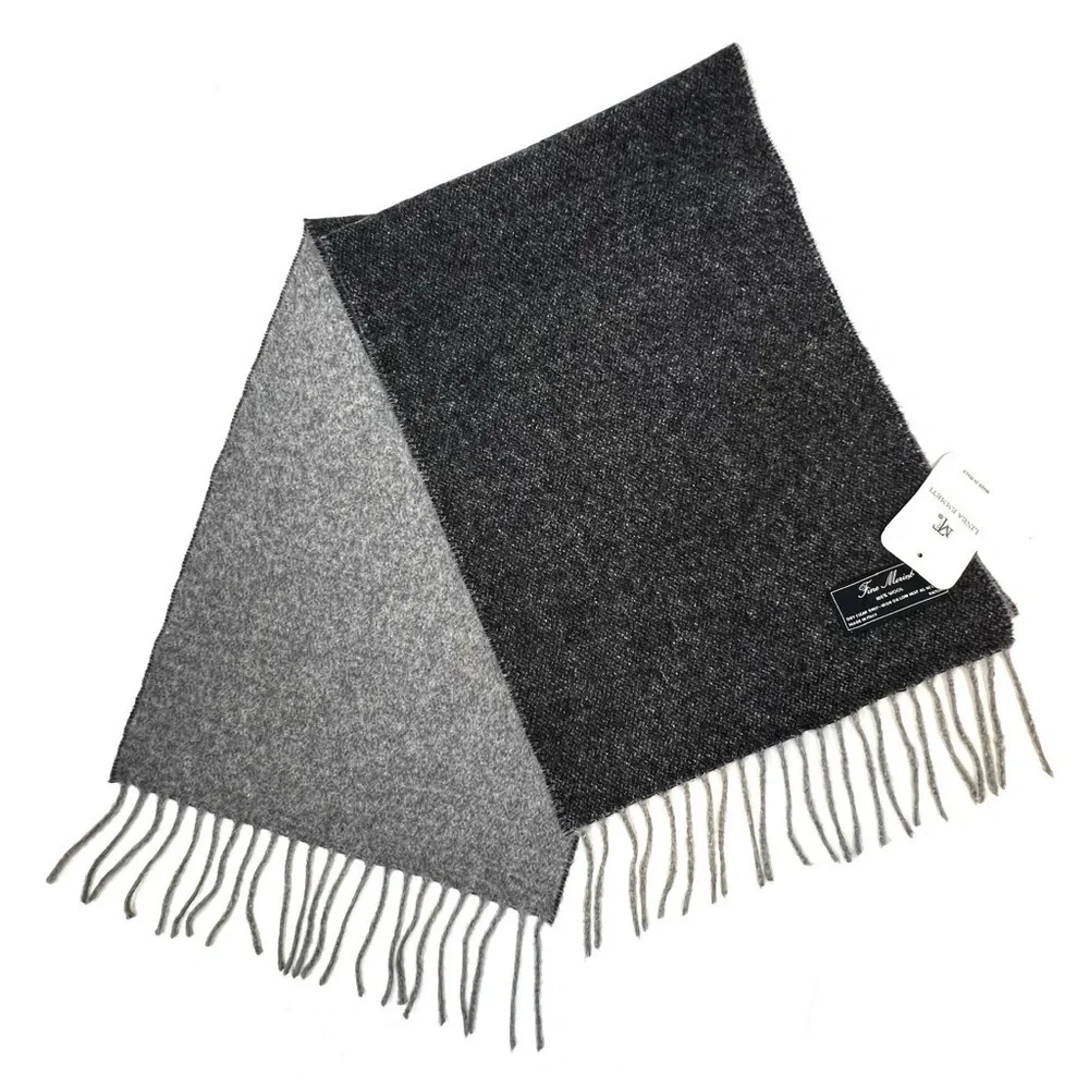 Linea Emmeti Fine Merino Wool Scarf Charcoal & Light Gray Reversible New NWT